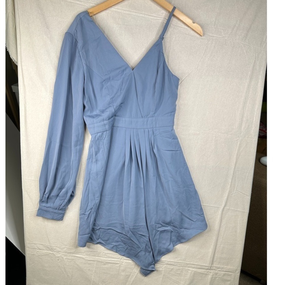 DO+BE One Sleeve Romper V-Neck‎ Pleated Mini Dress Party Cocktail Blue M NWT